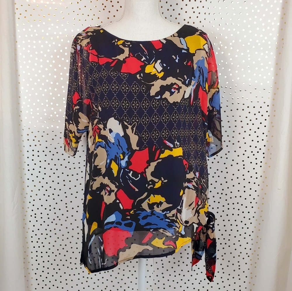 Dana Buchman Mixed Print Side Tie Top